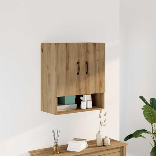 Youuihom Wandschrank Artisan-Eiche Holzwerkstoff Hängeschrank für Wandmontage 60x31x70 cm mit 2 Türen und offenem Fach zur Aufbewahrung in Küche Bad oder Wohnzimmer von Youuihom