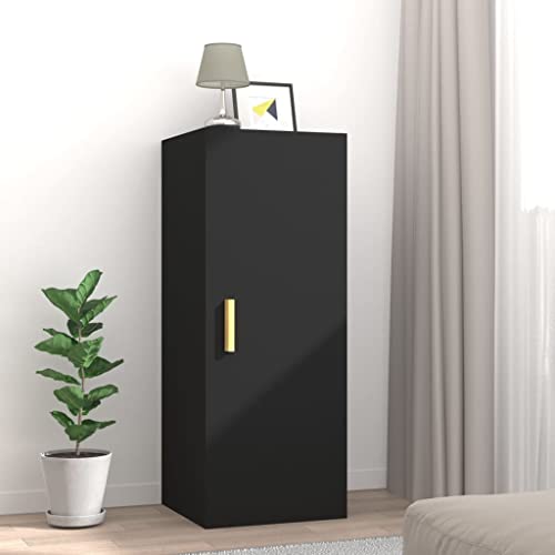 Youuihom Wandschrank Schwarz 34,5x34x90 cm Holzwerkstoff Schwebendes Regal für Wand Aufbewahrung in Küche Bad Wohnzimmer von Youuihom