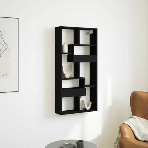 Youuihom Wandschrank Schwarz 50x15x100 cm Schmal Aus Holzwerkstoff Wandregal für Küche Bad Wohnzimmer Aufbewahrung Deko Stauraum von Youuihom
