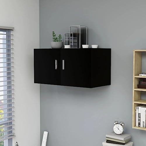 Youuihom Wandschrank Schwarz 80 x 39 x 40 cm aus Holzwerkstoff mit 2 Türen Schweberegal zur Wandmontage Robustes Design für vielseitige Nutzung in Wohnzimmer Flur Badezimmer von Youuihom