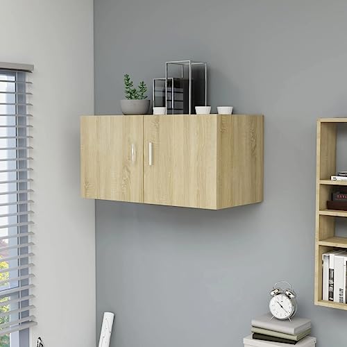 Youuihom Wandschrank Sonoma-Eiche Holzwerkstoff 80x39x40 cm mit 2 Türen – Robustes Schweberegal zur Wandmontage für Wohnzimmer Flur oder Badezimmer von Youuihom