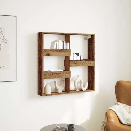 Youuihom Wandschrank in Altholz-Optik 80x15x80 cm aus Holzwerkstoff - Schmaler Hängeschrank mit Dekor für Küche Bad Wohnzimmer - Robust und Platzsparend mit Stauraum von Youuihom