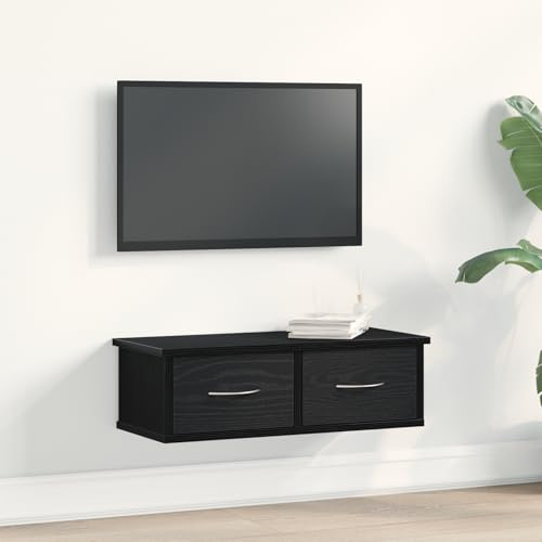Youuihom Wandschublade Schwarz Eiche 60x26x18,5cm Holzwerkstoff schlankes Design platzsparendes wandmontiertes Regal für Wohnzimmer Schlafzimmer mit Schubladen von Youuihom