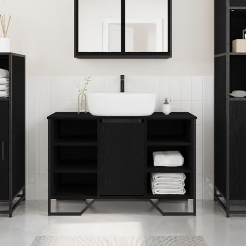 Youuihom Waschbecken Schrank Schwarz Eiche Moderner Badezimmerschrank mit Stauraum 91x35x60 cm Holzwerkstoff Praktisch und Langlebig für Bad WC und Gästezimmer von Youuihom