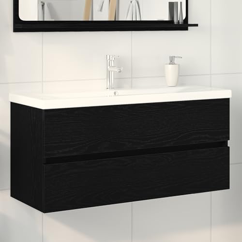 Youuihom Waschbecken Schrank mit integriertem Waschbecken in schwarzer Eiche Modernes Design & Praktische Schubladen Robustes lackiertes Holz für Badezimmer Youuihom Waschbecken Schrank mit integriertem Waschbecken in schwarzer Eiche Modernes Design & Praktische Schubladen Robustes lackiertes Holz für Badezimmer von Youuihom