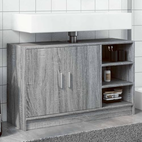 Youuihom Waschbeckenunterschrank Grau Sonoma 90 x 29 x 55 cm Holzwerkstoff mit 2 Türen und 3 offenen Fächern Stauraum Modernes Design für Badezimmer Youuihom Waschbeckenunterschrank Grau Sonoma 90 x 29 x 55 cm Holzwerkstoff mit 2 Türen und 3 offenen Fächern Stauraum Modernes Design für Badezimmer von Youuihom