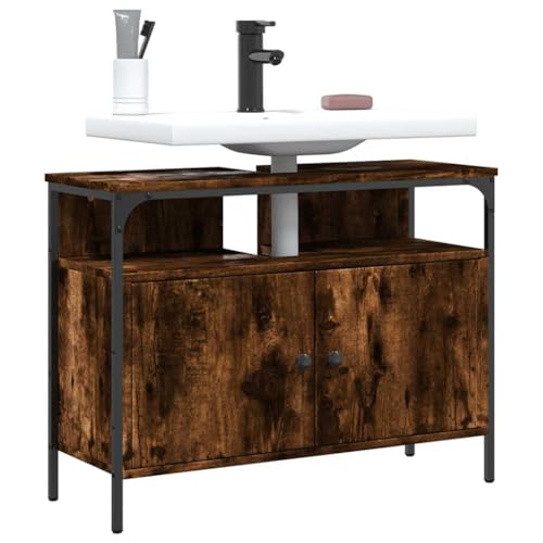 Youuihom Waschbeckenunterschrank Räuchereiche 80x30x60 cm Stabile Konstruktion aus Holzwerkstoff & Stahl mit Großer Siphon Öffnung 8x20 cm Platzsparendes Design für Badezimmer WC und Gäste WC Youuihom Waschbeckenunterschrank Räuchereiche 80x30x60 cm Stabile Konstruktion aus Holzwerkstoff & Stahl mit Großer Siphon Öffnung 8x20 cm Platzsparendes Design für Badezimmer WC und Gäste WC von Youuihom