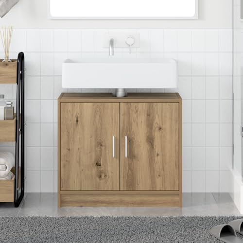 Youuihom Waschbeckenunterschrank aus Holzwerkstoff mit Massivholz Eichen Finish 63 x 29 x 55 cm Moderner Badezimmerschrank mit 2 Türen und großem Stauraum für Bad WC oder Flur von Youuihom