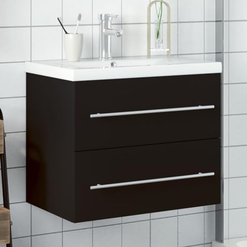 Youuihom Waschbeckenunterschrank mit Einbaubecken Schwarz 60 x 38,5 x 48 cm Moderner Badezimmerschrank mit Keramikbecken und Überlauf Stauraum für Schubladen Wandmontage für kleine Bäder Youuihom Waschbeckenunterschrank mit Einbaubecken Schwarz 60 x 38,5 x 48 cm Moderner Badezimmerschrank mit Keramikbecken und Überlauf Stauraum für Schubladen Wandmontage für kleine Bäder von Youuihom