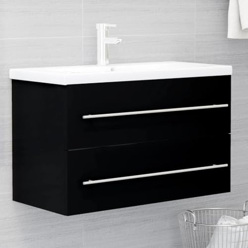 Youuihom Waschbeckenunterschrank mit Einbaubecken Schwarz Holzwerkstoff 80 x 38,5 x 48 cm Modernes Design & Robuste Keramik für Bad und Waschraum von Youuihom