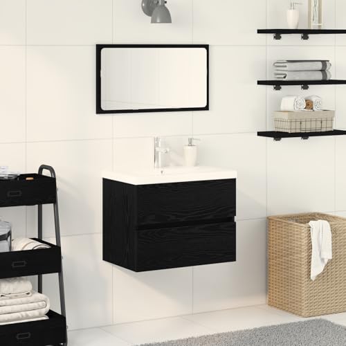 Youuihom Waschbeckenunterschrank mit integriertem Becken Schwarze Eiche Holzwerkstoff Modernes Design mit 2 Schubladen Stauraum für Badezimmer Badmöbel von Youuihom