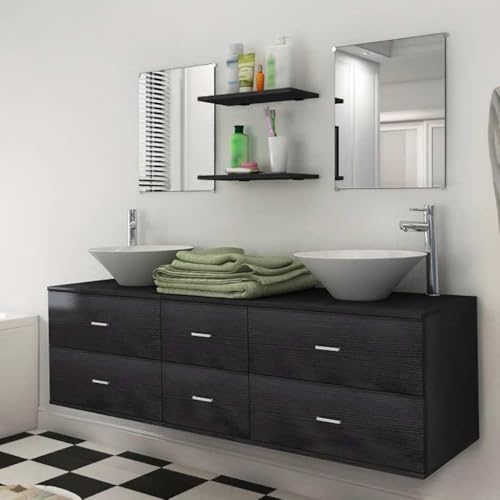 Youuihom Waschtisch-Wandschrank Set Schwarz mit 2 Keramik Waschbecken 150 cm Badezimmerschrank und Spiegeln Modernes Design für Bad und WC Youuihom Waschtisch-Wandschrank Set Schwarz mit 2 Keramik Waschbecken 150 cm Badezimmerschrank und Spiegeln Modernes Design für Bad und WC von Youuihom
