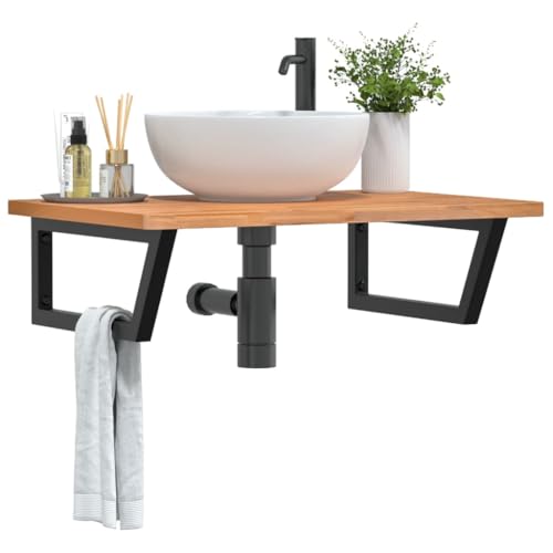 Youuihom Waschtischplatte aus massivem Buchenholz mit Stahlhalterung 80 x 55 x 2,5 cm Schwebendes Design Robust & Platzsparend für Waschbecken und Badaccessoires für kleine Badezimmer von Youuihom