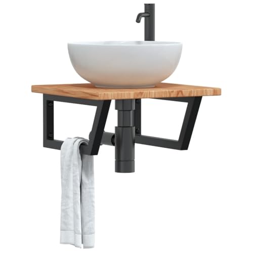 Youuihom Waschtischplatte aus massiver Eiche mit Stahlhalterungen 50 x 50 x 2,5 cm Schwebend Modern & Platzsparend für Badezimmer mit Waschbecken von Youuihom
