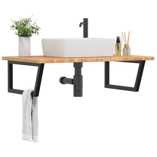 Youuihom Waschtischplatte aus massiver Eiche mit schwarzen Stahlhalterungen 100 x 60 x 2.5 cm Schwebend & Platzsparend für Waschbecken und Badaccessoires Modernes Design für Badezimmer und WC Youuihom Waschtischplatte aus massiver Eiche mit schwarzen Stahlhalterungen 100 x 60 x 2.5 cm Schwebend & Platzsparend für Waschbecken und Badaccessoires Modernes Design für Badezimmer und WC von Youuihom