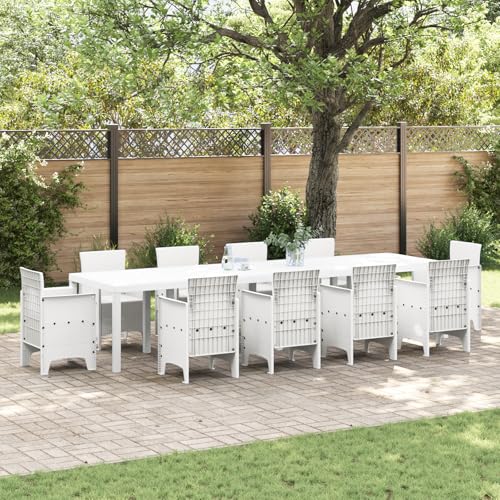 Youuihom Weißer Gartentisch aus Kunststoff und Metall Erweiterbarer Esstisch für 8 Personen 350 x 100 x 73 cm Modernes Design Robuste Outdoor-Möbel für Terrasse Garten und Balkon von Youuihom