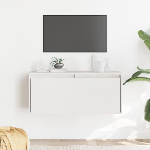 Youuihom Weißes Wandregal aus Kiefer Massivholz 80x30x35 cm Schmaler Hängeschrank für Wohnzimmer Küche Bad Aufbewahrung und Dekoration von Youuihom