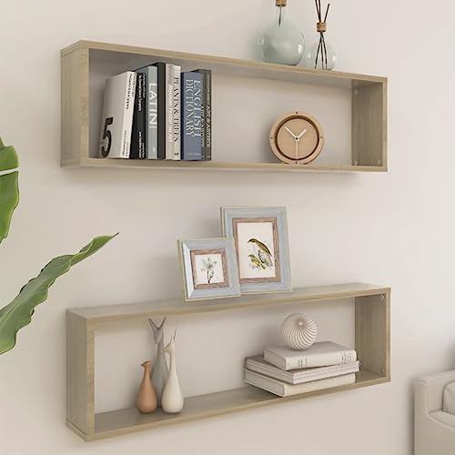 Youuihom Würfel Wandregal Set 2 Stück Sonoma-Eiche Holzwerkstoff 100x15x30 cm Elegant Robust Vielseitig für Bücher CDs Pflanzen in Wohnzimmer Bad Küche von Youuihom
