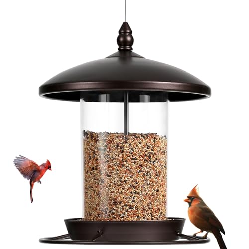 Youvip Vogelfutterspender für den Außenbereich, Metall Vogelfutterstation hält 1,1 kg Samen, Vogelfutterstation zum Aufhängen im Freien, wetterbeständiger Futterspender für den Garten, Braun von Youvip