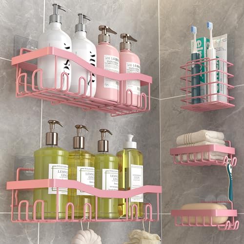 Youvip Selbstklebende Duschablage, ohne Bohren, Badezimmer-Organizer, 5 Stück, rostfreie Regale mit Seifenhalter und Zahnbürstenhalter, rosa Badezimmer-Zubehör-Dekor-Set Youvip Selbstklebende Duschablage, ohne Bohren, Badezimmer-Organizer, 5 Stück, rostfreie Regale mit Seifenhalter und Zahnbürstenhalter, rosa Badezimmer-Zubehör-Dekor-Set von Youvip