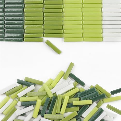 Youway Style Mosaikfliesen zum Basteln, Großpackung, 200 g, grüne Farben, Mosaik-Glasstücke, Streifen, Formen, Glasfliesen für Bastelarbeiten, Kunst, Mosaikbedarf und Mosaikprojekte (mehrfarbig) von Youway Style