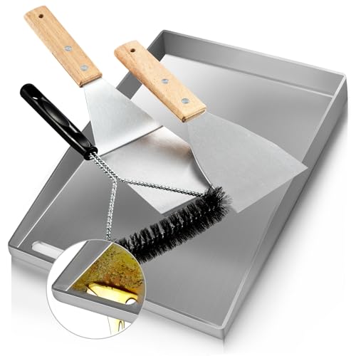 Plancha grillplatte Hergestellt aus 4 mm massivem Edelstahl[40x30cm], plancha grill mit 2 Grillwenden und einer Bürste, plancha gasgrill mit versiegelten Ecken, perfekt für Gas- und Holzkohlegrills von Youyijia