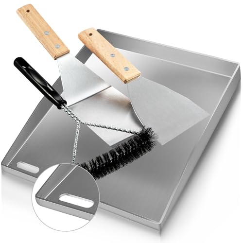 Plancha grillplatte Hergestellt aus 4 mm massivem Edelstahl[40x41.5cm], plancha grill mit 2 Grillwenden und einer Bürste, plancha gasgrill mit versiegelten Ecken, perfekt für Gas- und Holzkohlegrills von Youyijia