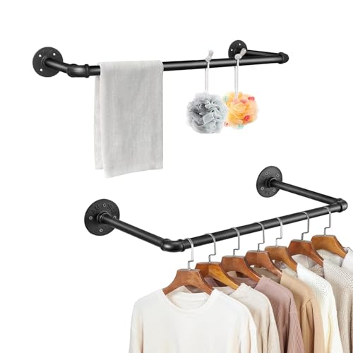 Youyijia 2-Pack Kleiderständer für die Wand 50cm Rohr Kleidergestell Industrieller Stil Wandhänger Abnehmbare Metallkleiderstangen Garderobenstange Schlafzimmer für Flure Wohnzimmer Schlafzimmer von Youyijia