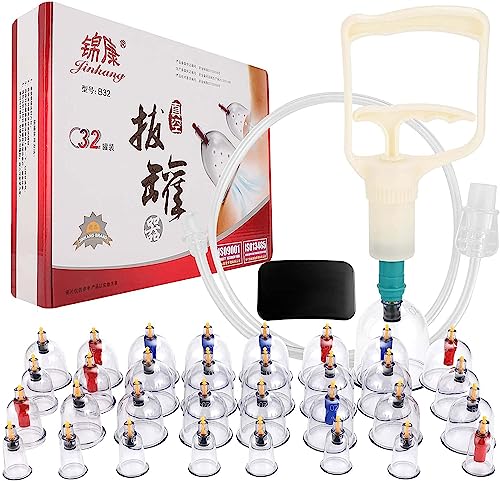 Youyijia 32 Schröpfbecher Set für traditionelle chinesische Therapie und Schröpfmassage Vakuum Schröpfen Kit für medizinische Schröpfen und Saugakupunktur von Youyijia