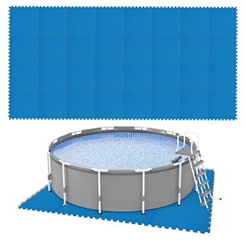 Youyijia 8 m² Unterlegmatte 0.5 cm Dicke Poolmatte 32er Set Blau 50 x 50 cm Poolunterlage Bodenfliesen Pool Whirlpool Erweiterbares Stecksystem von Youyijia