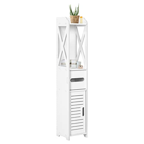 Youyijia Badezimmerschrank Schmal Hochschank Stehender Badschrank Badmöbel Schrank Toilettenschrank mit Klopapierständer 80x15,5x15cm Weiß von Youyijia