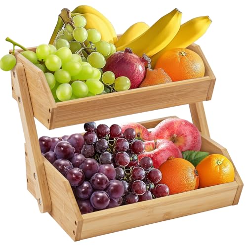 Youyijia Bambus-Obstkorb 2-stöckiger Obstkorb Bambus Obst und Gemüse Aufbewahrung Obstschale für Küchenarbeitsplatte Home Dekorative Lagerung Von Küchenmöbeln (2-stöckiger) von Youyijia