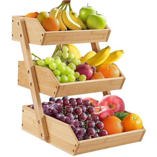 Youyijia Bambus-Obstkorb 3-stöckiger Obstkorb Bambus Obst und Gemüse Aufbewahrung Obstschale für Küchenarbeitsplatte Home Dekorative Lagerung Von Küchenmöbeln (3-stöckiger) von Youyijia