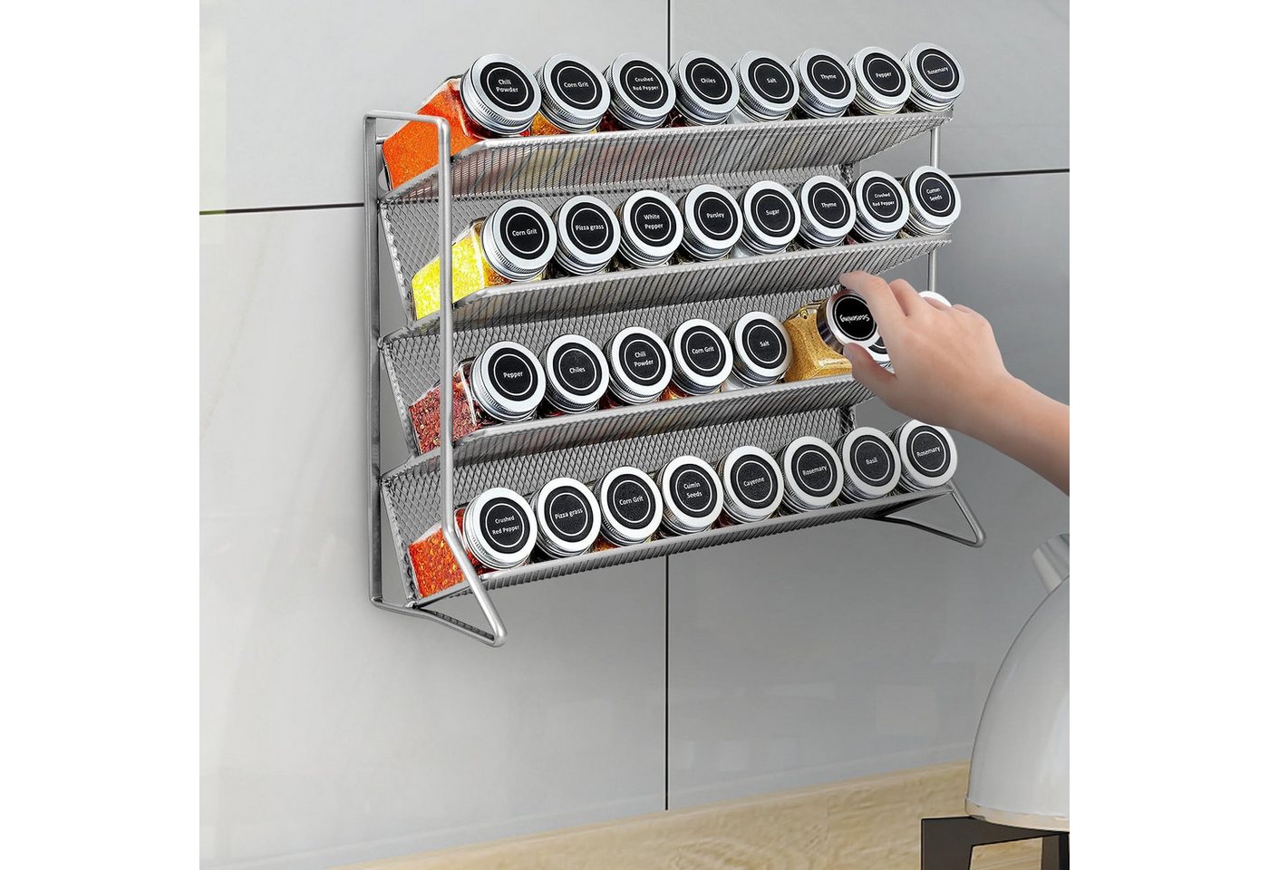Youyijia Gewürzregal 4-stöckiges Gewürzregal Stehend für 45mm Gewürzdosen, Gewürzstreuer von Youyijia