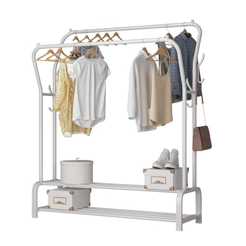 Youyijia Kleiderständer Freistehender Doppelruten Kleiderbügel 146x37x110cm Garderobenständer Multifunktional Metall Kleiderstange mit Lagerregal Trockengestell für Schlafzimmer Waschräume Weiß Youyijia Kleiderständer Freistehender Doppelruten Kleiderbügel 146x37x110cm Garderobenständer Multifunktional Metall Kleiderstange mit Lagerregal Trockengestell für Schlafzimmer Waschräume Weiß von Youyijia