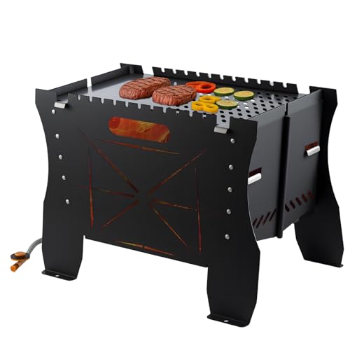 Youyijia Mobiler Gasgrill – Tragbarer Edelstahlgrill mit Stecksystem – Gas & Holzkohlebetrieb–Klappbar Faltbarer Campinggrill, Inkl Tragetasche, Perfekt für Camping, Balkon, Garten & Outdoor, Schwarz von Youyijia