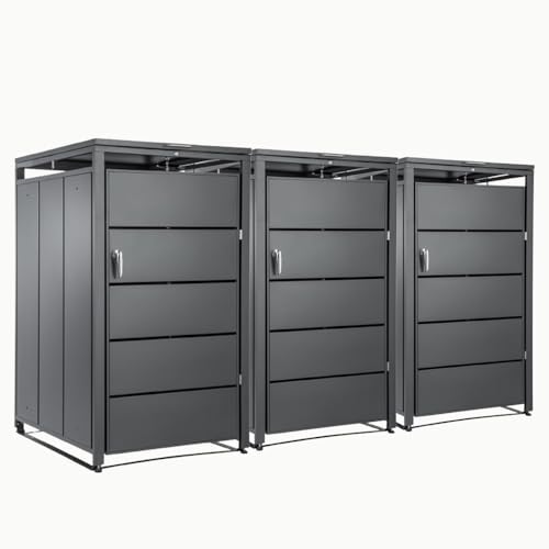 Youyijia Mülltonnenbox für 240L Tonnen – Mülltonnenverkleidung abschließbar & wetterfest – Müllbox Tonnenhaus Abfallbox Abfallbehälter für Garten & Einfahrt (Anthrazit, 3 Tonnen) von Youyijia