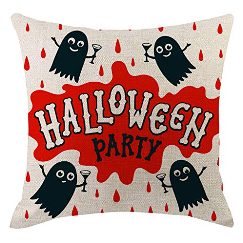 Yowablo Kissenbezug Kissenhülle Wurfkissenbezug Happy Halloween,Kürbis-Geist Drucken Muster für Büro,Zuhause,Auto,Café,Laden,Bibliothek usw (45cm x 45cm,2D) von Yowablo