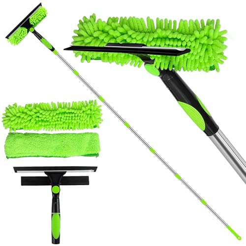 Fensterputzer Teleskop 301cm, 2 In 1 Fensterreiniger mit Teleskopstange, Professioneller Fensterwischer Set mit Silikon Fensterabzieher Mikrofaserschrubber für Bad, Dusche, Glas, Spiegel, Auto von Yowmina