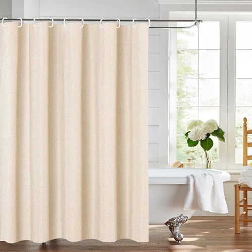 Yowmina 180 x 200 Duschvorhang, Leinen Texturiert Schwerer Wasserdicht Stoff Dusch Vorhang, Textil Vorhänge aus Stoff mit 12 Ringen, Badevorhang Anti Schimmel Textil Waschbar Shower Curtains von Yowmina