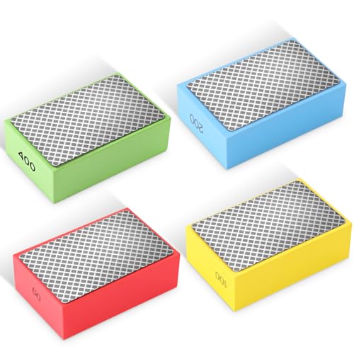 4 Stück Glass Schleifer, Diamant Handschleifpad, Diamond Sanding Block SetFliesen Schleifblöcke Polierpads Diamant Schleifpad für Steinkeramikfliesen Glas Schleifen Trimmen, 60#, 100#, 200#, 400# von Yoxovo