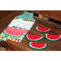 Wassermelone Häkeln Küchentuch Und Untersetzer Häkeln-Satz Von Vier, Set, Handgemachte Untersetzer, Trinken Becher Matten von YoyoStrings