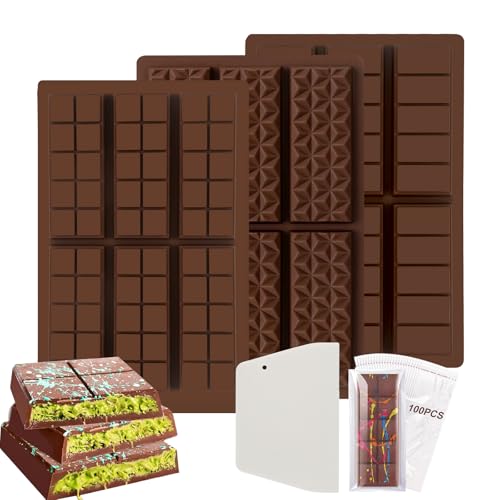 3 Stück Schokoladenform, Schokoladenform tief,schokoladenform silikon, Mit Abstreifer und 100 Stück Beutel, Antihaftbeschichtung Schokoladentafel Form für Schokolade Praline Süßigkeiten 3 Stück Schokoladenform, Schokoladenform tief,schokoladenform silikon, Mit Abstreifer und 100 Stück Beutel, Antihaftbeschichtung Schokoladentafel Form für Schokolade Praline Süßigkeiten von Yozexin