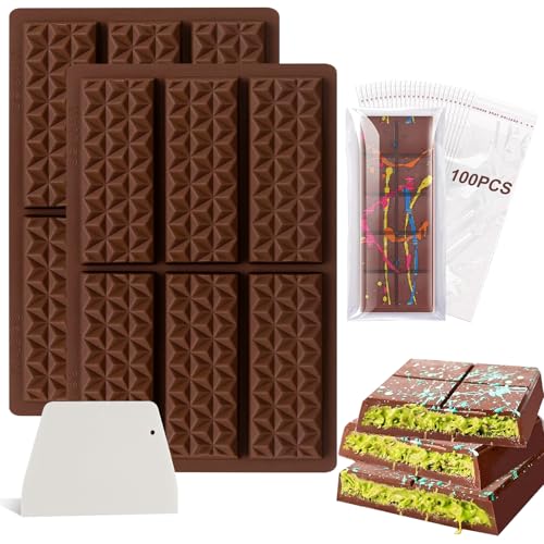 Yozexin 2 Stück Schokoladenform, Schokoladenform tief,schokoladenform silikon, Mit Abstreifer und 100 Stück Beutel, Antihaftbeschichtung Schokoladentafel Form für Schokolade Praline Süßigkeiten（C） von Yozexin