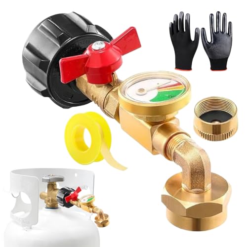 Yplkm Nachfüll-Adapter Mit Winkel,Nachfülladapter Mit Ventil Und Manometer | Camping Grill Zubehör Für Draußen, Befüllen 0,45kg Flasche Aus 9kg Tank, 90-Grad Winkeldesign von Yplkm