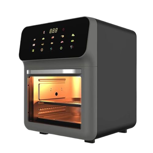 Yplkm Toaster Heißluftfritteuse | Heißluftfritteuse Mit Drehspieß Für Arbeitsplatte | 15L Familien Größe 2-Etagen Dörrgerät Mit Sichtfenster | Zum Grillen Backen Braten Von Steak Huhn Pizza von Yplkm