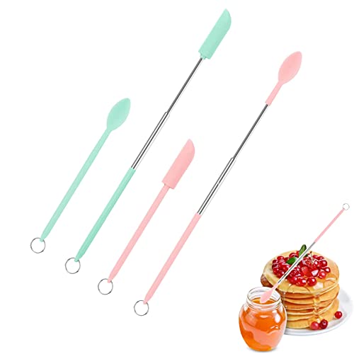 Yqhugbc 2 Stück Mini Silicone Telescopic Spatula, 2 Stück Teleskoplöffel Silikon, Einziehbar Kleine Silikon Spachtel, für Küchenfutter schlanke Flaschen und Dosen von Yqhugbc