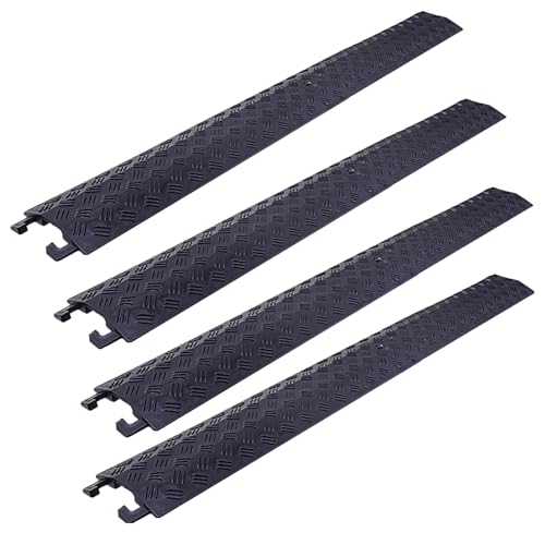 Yqyc Kabelschutzmatte 4 Stück 1 Kanal, Kabelschutz, Rampen-Bremsschwelle, Kabelrampen-Schutzabdeckung, für Kabel-/Schlauch-/Rohrversteck auf Auffahrten und im Innenbereich(Negro,100x10x2cm) von Yqyc