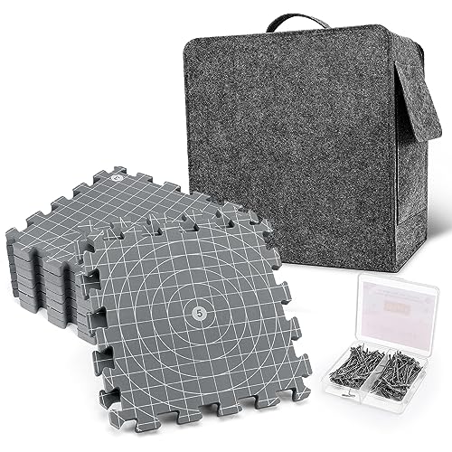 Yrangee Spannmatten mit Raster, 9 Stück Matten zum Spannen für Handarbeiten Stricken Häkeln Spitze Tiefe Spannunterlagen Set mit Rasterlinien 32x32cm, 150 T-Nadeln Tasche zum Aufbewahren mit Grid von Yrangee