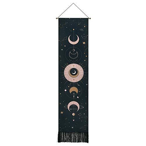 Yrendenge Mond Wandteppich Psychedelische Wandbehang Wandtuch Abstrakte Hippie Tapisserie für Schlafzimmer 130x32cm, Schwarz von Yrendenge